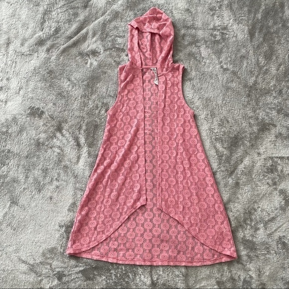 Beautees Pink Lace Sleeveless Hooded Open Front Cardigan Size 14 - Picture 1 of 7